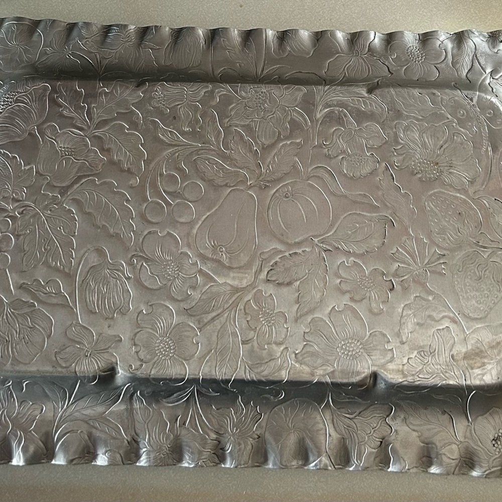 Floral Embossed Metal Tray